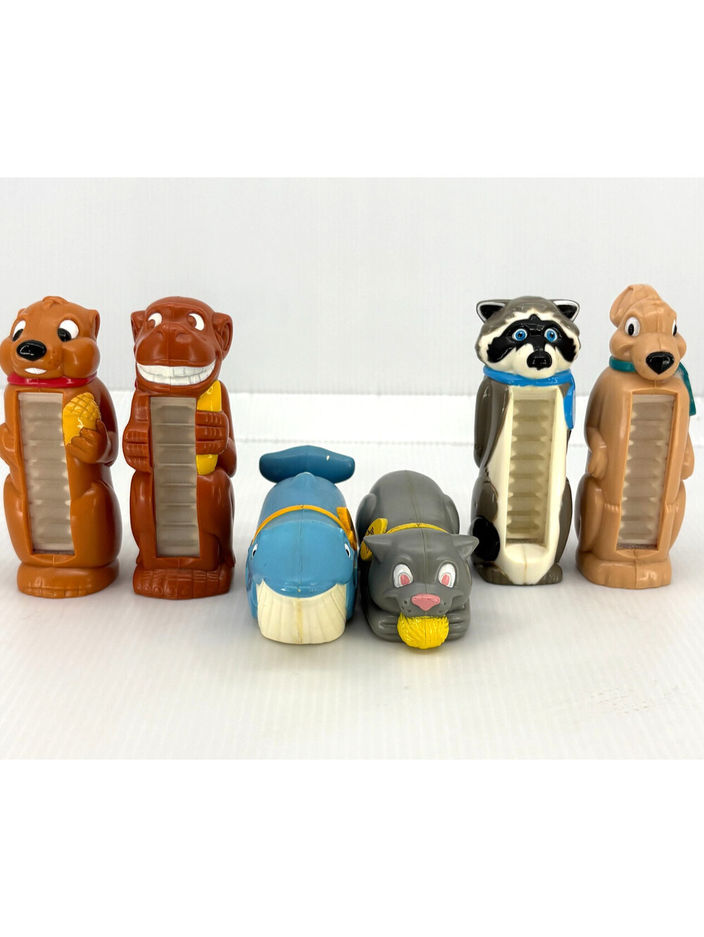 Vintage 1989 PEZ Petz Animal Gum Dispenser Lot Of 6 Whale Cat Raccoon Monkey